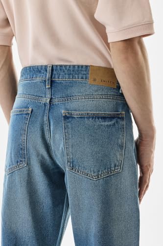 SNITCH Men Jeans | Relaxed Fit Textured Design | 100% Cotton Woven Fabric & Stone-Wash Finish for Casual & Street Wear |Blue