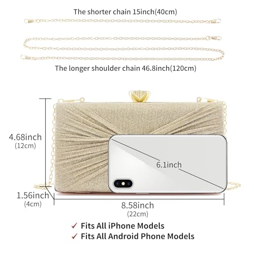 Mastyle® Pleated Bow Handbag For Women With Small Square Shape And Glitter Surface