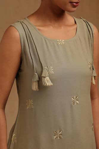 Soch Womens Sap Green Rayon Floral Embroidered Tunic