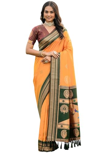 SGF11 Women's Kanjivaram Soft Silk Saree With Unstiched Blouse Piece (Yellow)
