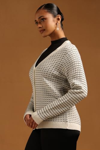 Soch Womens White Acrylic Knitted Cardigan