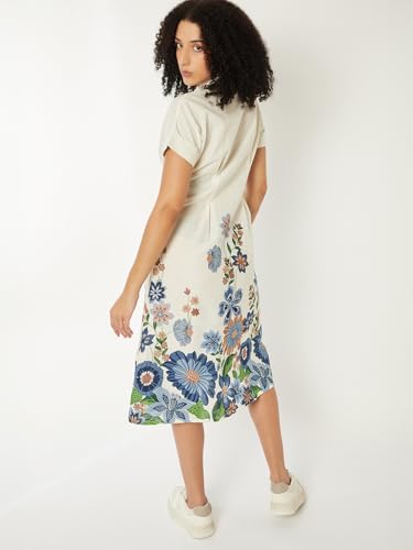Max Women Floral Print Shirt Dress(White_XS)