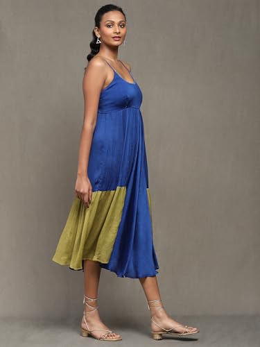 Ritu Kumar Blue Solid Satin Long Dress
