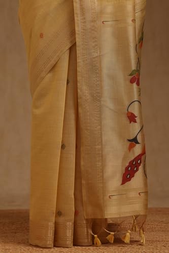 Soch Womens Yellow Chanderi Woven Design Saree