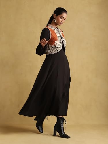 Ritu Kumar Black Embroidered Dress with Gilet