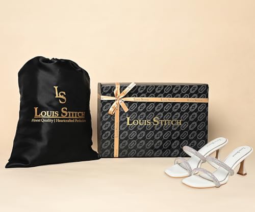 LOUIS STITCH Women's Fashion Slip-On Pointed Heel Sandals | Open Toe White Stylish Stiletto Heel Sandal for Ladies, Fashionable and Comfortable Sandal |LSOF-LDPH-GLDSWH | UK-7