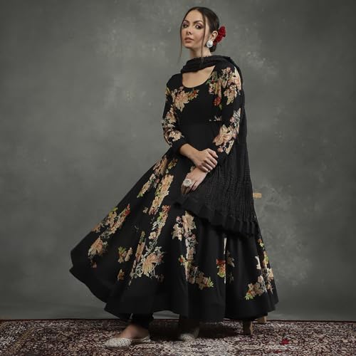 BIBA Women's Silk Chanderi Kurta Sets (CKD10960AW24BLK_Black