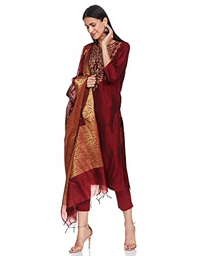 BIBA WOMEN EMBROIDERY SALWAR KURTA DUPATTA(SKDROYAL RA7630_MAROON_32)