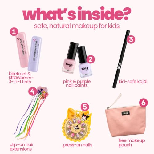 Tuco Kids Mega Makeup Kit, Lip Tint, Kajal & Nail Paint, Ages 6-15
