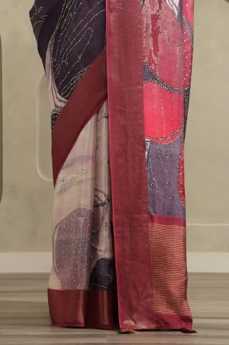 Soch Womens Purple Viscose Botanical Printed Saree