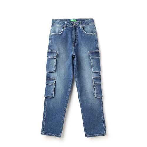 United Colors of Benetton Solid Loose Fit Jeans (Size:KL)-25P4DENC0611I901KL Blue