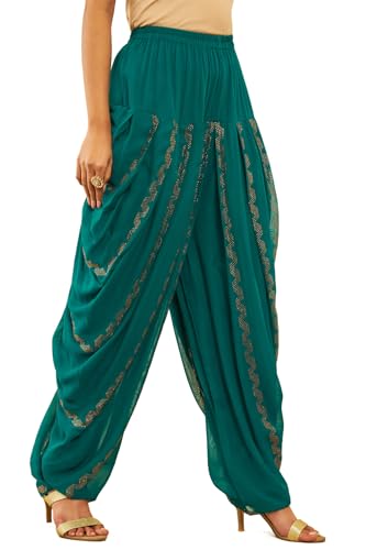 Soch Womens Teal Georgette Embellished Suit Set With Stones