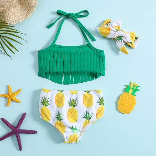 Baby Bucket Girls Stylish Two-Piece Swimsuit| Baby Girl Bikini Swimsuit with Headband - (12 Months-18 Months) - Green