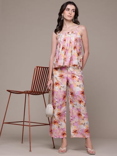 Label RITU KUMAR Pink Trinity Top With Pant Co-Ord Set