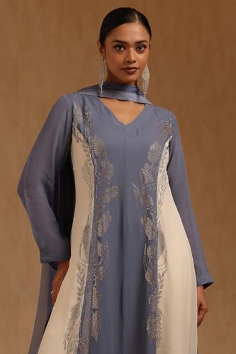 Soch Womens Blue Georgette Embellished Suit Set With Stone Work