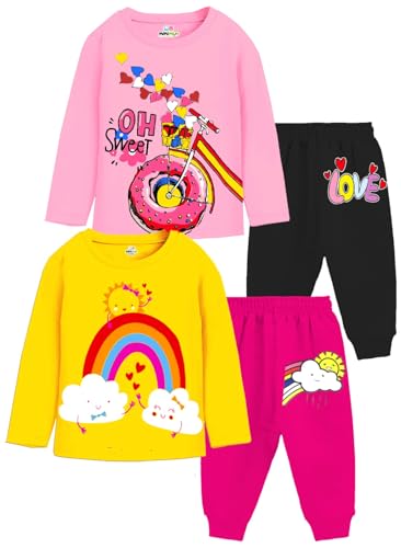 MINI MYN Girls Regular Fit Cotton T-Shirts and Pyjamas Clothing Set