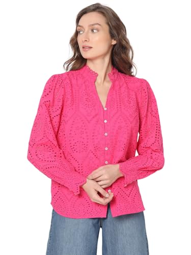 VERO MODA Women Self-Design Pink Cotton Regular Fit Shirt