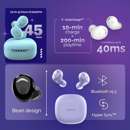 Noise Buds Trance in-Ear Truly Wireless Earbuds with 45H of Playtime, Voice Control, Low Latency(up to 40 ms), Instacharge(10 min=200 min), BT v5.3(True Purple)