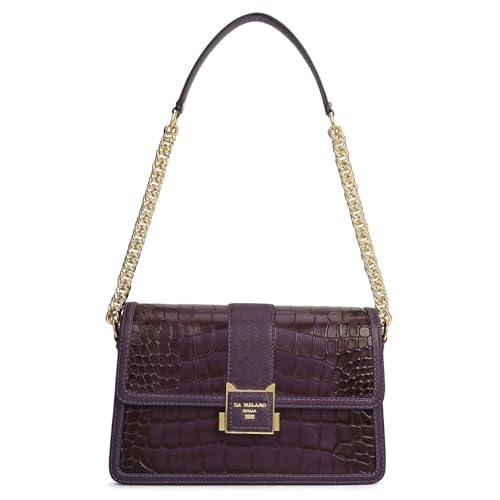 Da Milano Leather Shoulder Bag for Women - Purple (00870OL)