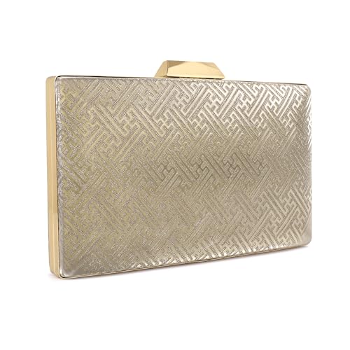 Crusset Women's Glitz Framed Clutch | Ladies Gold Purse Handbag with Detachable Chain Sling Strap CL20736 (1, Lite Gold1, Small)