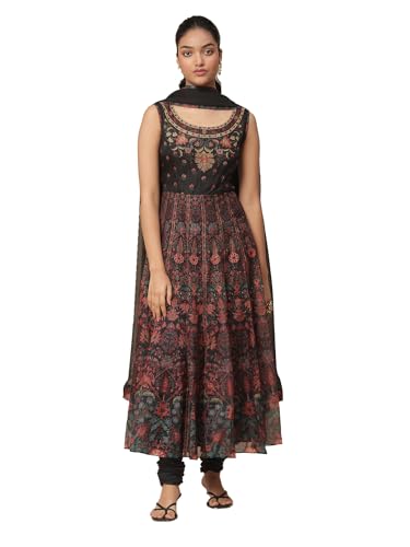 Aarke Ritu Kumar Black Floral Print Kurta With Churidar And Dupatta