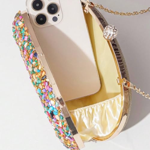 Mastyle® Handmade Shell Clutch For Women With Rhinestone Surface Diamond Lock And Chain Handle