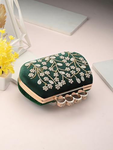 TOOBA Women's Green P Handicraft Beautiful Bling Box Clutch Bag for Wedding, Banquet, Gift Family, & Friends