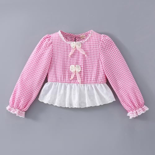 Hopscotch Girls Full Sleeves Pink 2-Pc Checkered Bow Applique Pants Set (4-5 Years)