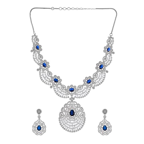 VOYLLA CZ Elegance Teardrop Cut Blue Gems Jewellery Set