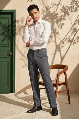Louis Philippe Men Grey Slim Fit Solid Flat Front Formal Trousers