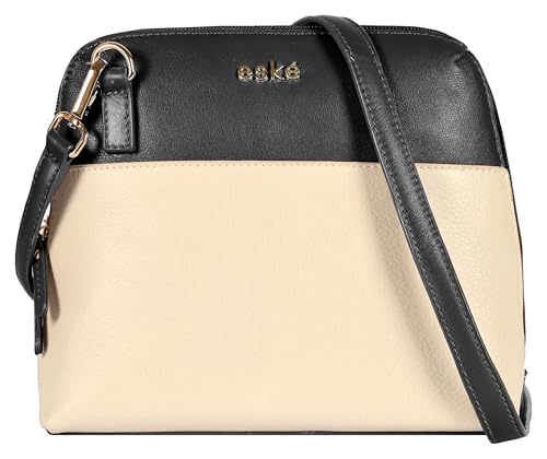 eske Mini Shoulder Bag for Women | Vegan Leather Sling Crossbody | Adjustable Strap | 2 Zip Pockets | 1 Slip Pocket | Lightweight Small Purse for Daily, Travel & Casual Use (Black Vanilla)