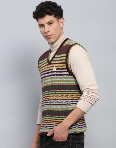 Monte Carlo Mens Striped Multi Color V Neck Sleeveless Sweater (1239195SL-2-44)