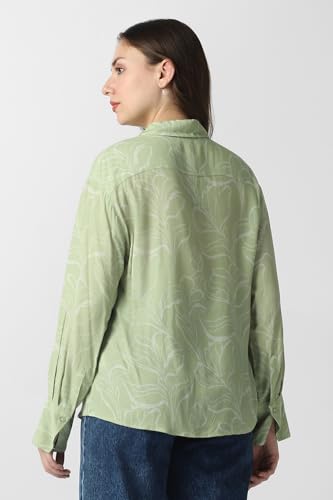 Women Green Print Long Sleeves Formal Shirt