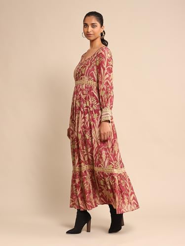 Ritu Kumar Wine Botanical Print Chanderi Dress