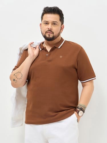 Urbano Plus Men's Chocolare Brown Solid Regular Fit Half Sleeve Cotton Polo T-Shirt (pluspolosoltipp-02-chocbrn-5xl)