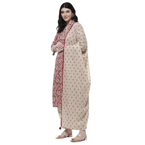 Biba Women Red Cotton Printed Gathered Suit Set_46