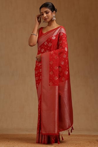 Soch Womens Deep Red Viscose Silk Zari Woven Saree