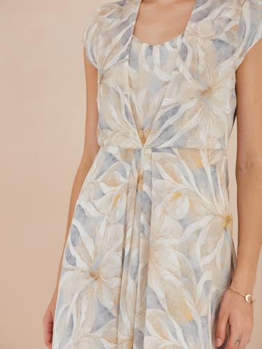 Latin Quarters Women's Grey Short Sleeve U-Neck Casual Printed Dress_XL