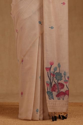 Soch Womens Beige Chanderi Woven Designs Saree