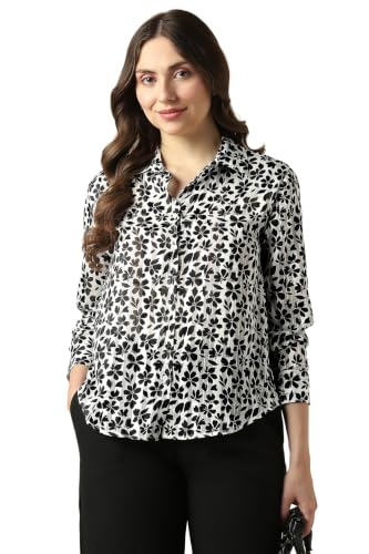 Women White Print Long Sleeves Shirt