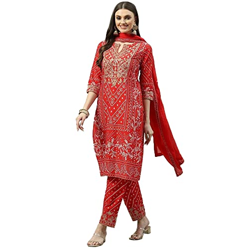 BIBA WOMEN PRINTED NARROW SALWAR KURTA DUPATTA(SKDDURGOTSA8251_RED_32)