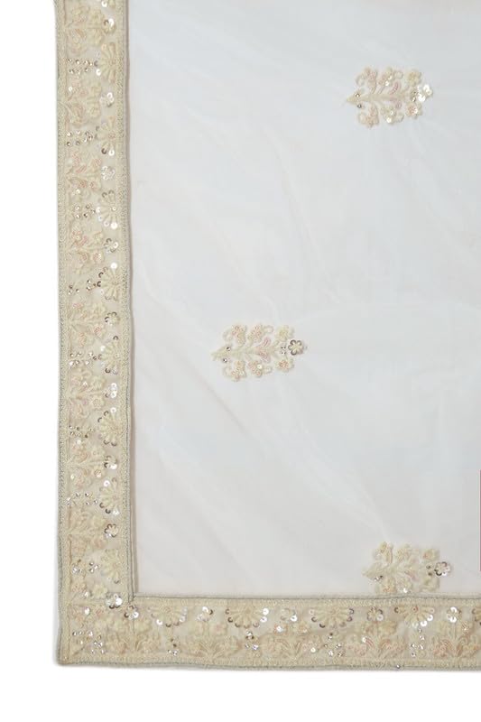 Soch Womens Cream Net Embroidered and Sequin Embellished Unstitched Lehenga Set