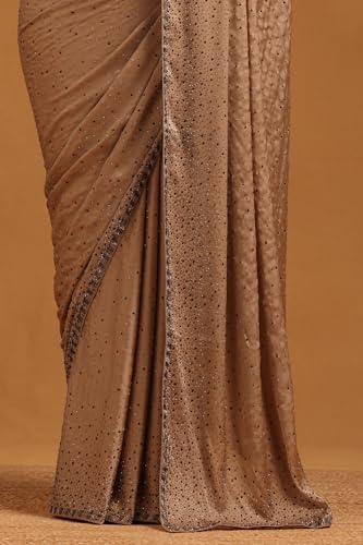 Soch Womens Beige Crepe Embellished Saree With Stone Work