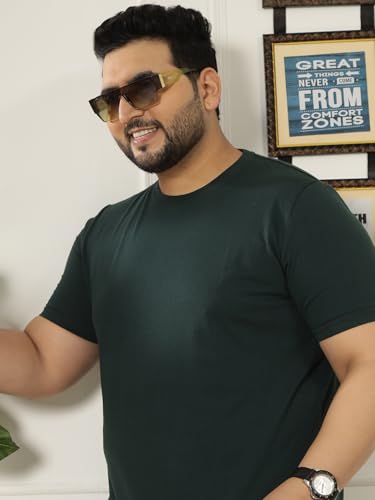 JOHN PRIDE Plus Size Men Regular Fit Solid Short Sleeves Olive Round Neck T-Shirt (JPTSR3501V_7XL_Olive)