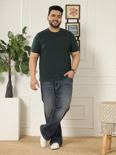 JOHN PRIDE Plus Size Men Regular Fit Solid Short Sleeves Olive Round Neck T-Shirt (JPTSR3501V_7XL_Olive)