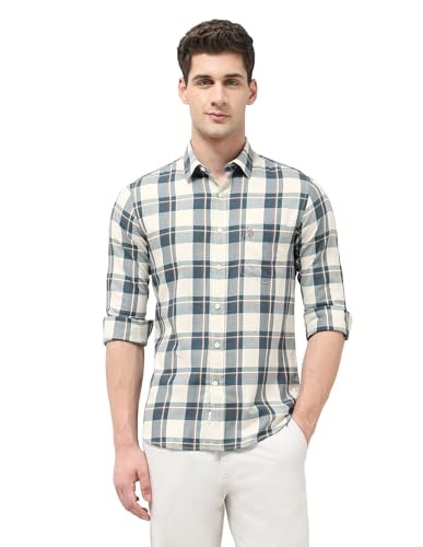 U.S.Polo ASSN. Men's Checkered Tailored Fit Shirt (USSHT3050_Teal