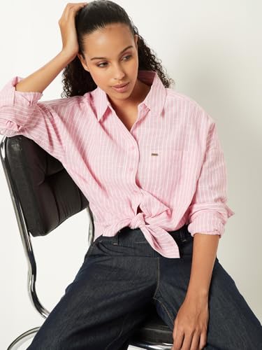 Max Women Striped Oversized Shirt (Pink_M)