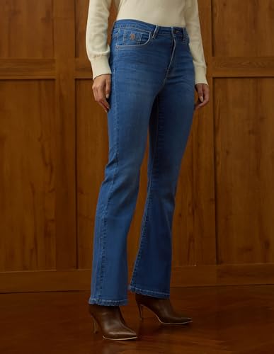 U.S. POLO ASSN. High Rise Flared Fit Jeans (UWAW25JEN390_Mid Blue_30)