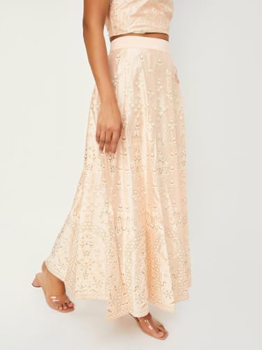 Max Women Floral Printed Flared Skirt (SKT41011PEACH)_XL
