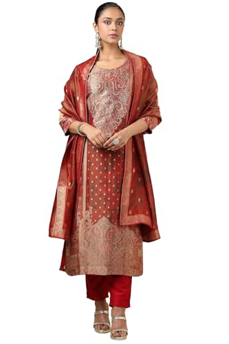 Soch Women's Dola Silk Salwar Suit Set (EWS5CD21718_Maroon_M)